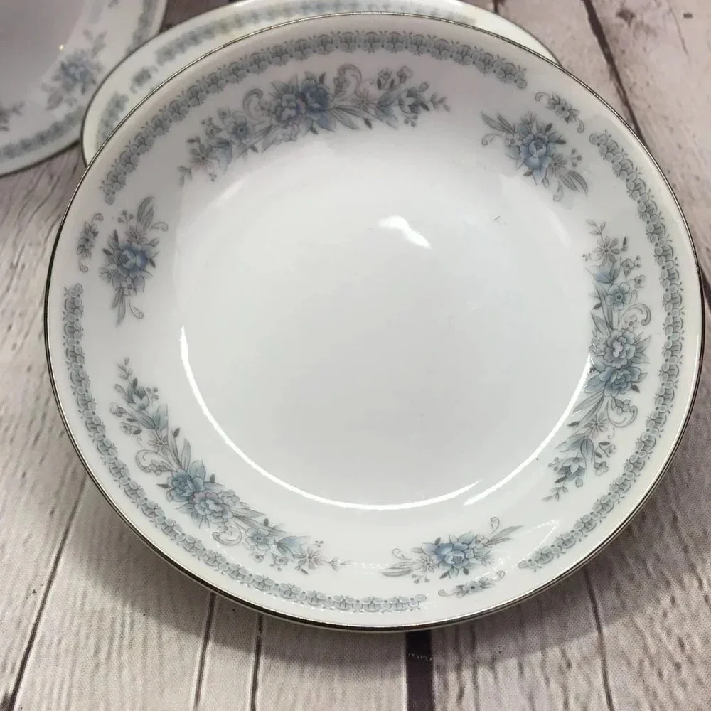 vtg Christine Blue Flowers by FINE CHINA OF JAPAN 3pc Fruit/Dessert bowl cottage